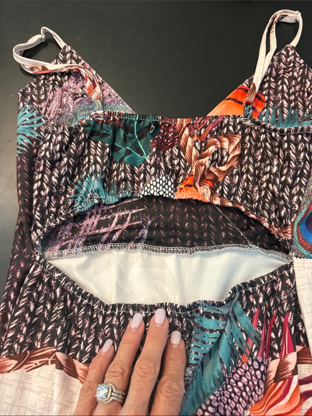 CBR SPAGHETTI STRAP Peacock Tropical Print Maxi Dress NWT SIZE LG - Picture 5 of 10